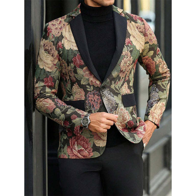 Men's Floral Jacquard Casual Blazer