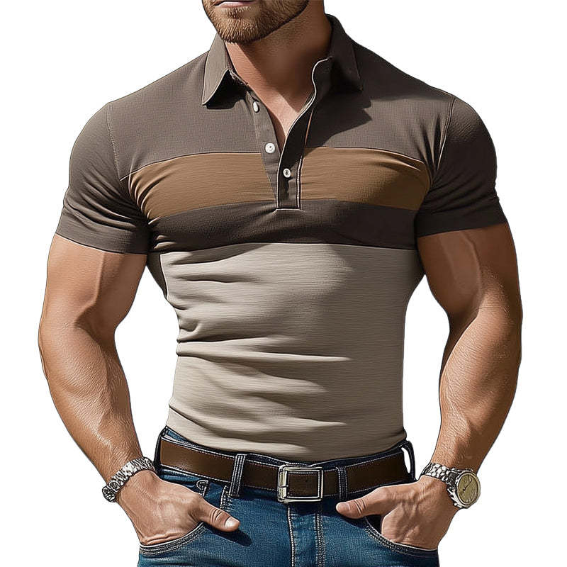 Men's Summer Colorblock Polo Collar Short Sleeve Slim Fit T-Shirt MTA0233D7U