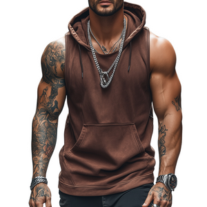 Men's Retro Casual Solid Color Sports Hooded Tank Top