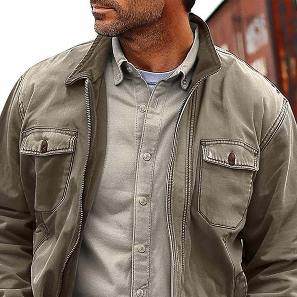 Men's Vintage Distressed Canvas Zip Jacket 11624190X