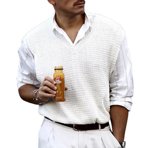 Men's Solid Knit V Neck Sleeveless Tank Top