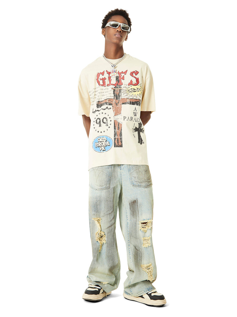 Retro Washed Reverse Design Hip-Hop Jeans