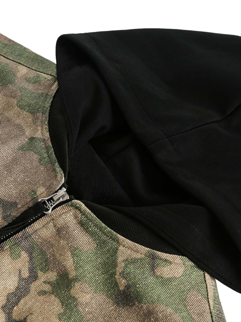 Camouflage Faux Two-Piece Hooded Jacket