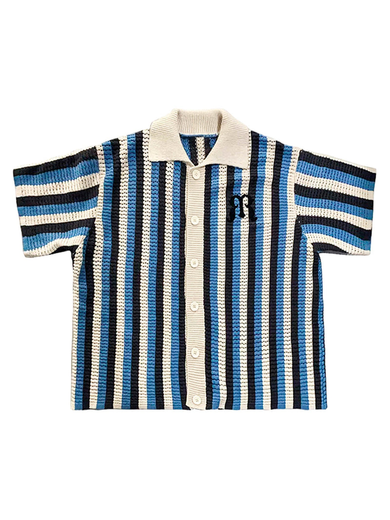 Striped Embroidered Short-sleeved Shirt