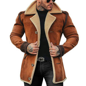 Herren Fleece Wildleder Revers Einreihiger Mittellanger Freizeitmantel