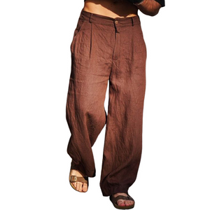 Pantalones casuales holgados de algodón y lino de moda de primavera para hombre