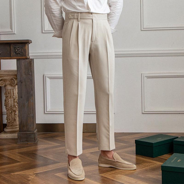 Pantalones de traje rectos de cintura alta estilo napolitano británico para hombre