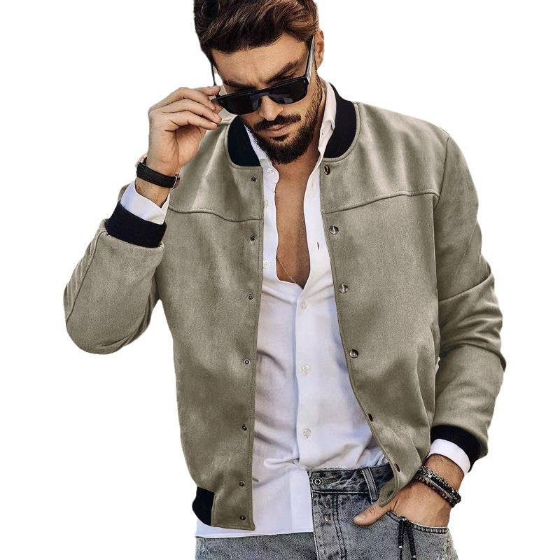 SUEDE COLLAR MEN'S BASEBALL JACKET CASUAL TRENDY BRAND AMERICAN JACKET