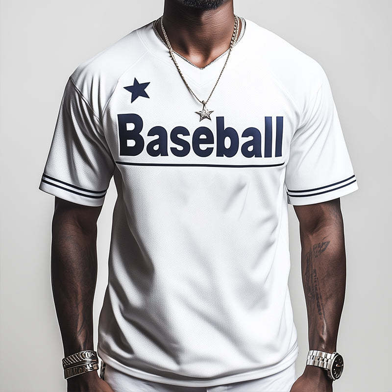 Herren-T-Shirt mit Rundhalsausschnitt und kurzen Ärmeln im Retro-Stil und Baseball-Print