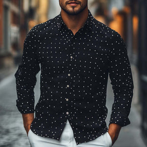 Camisa informal de punto con solapa de lunares y diamantes para hombre