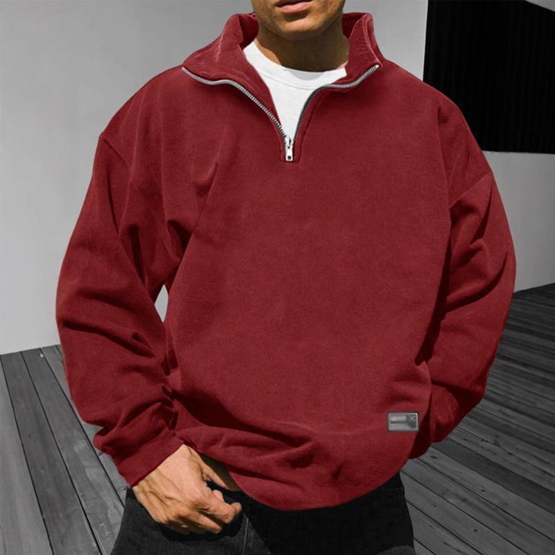 Men's Loose Fleece Stand Collar Solid Color Sweatshirt
