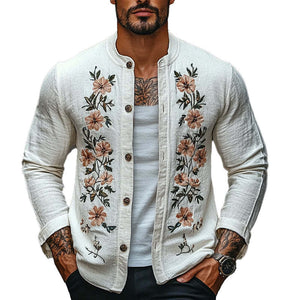 Men's Retro Embroidered Round Neck Thin Jacket