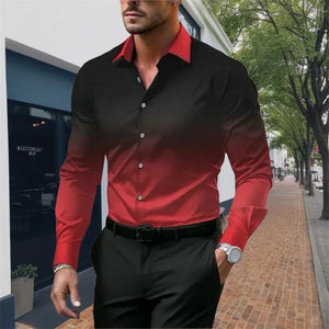 Camisa de manga larga holgada con botones y solapa degradada para hombre