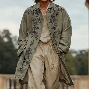 Gabardina de manga larga con bordado vintage estilo western para hombre