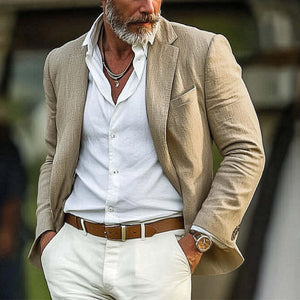 Men's Spring And Autumn Khaki Cotton And Linen Casual Blazer