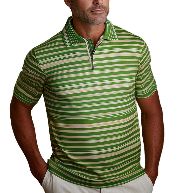 Men's Spring Fashion Retro Striped Print Short Sleeve POLO Shirt