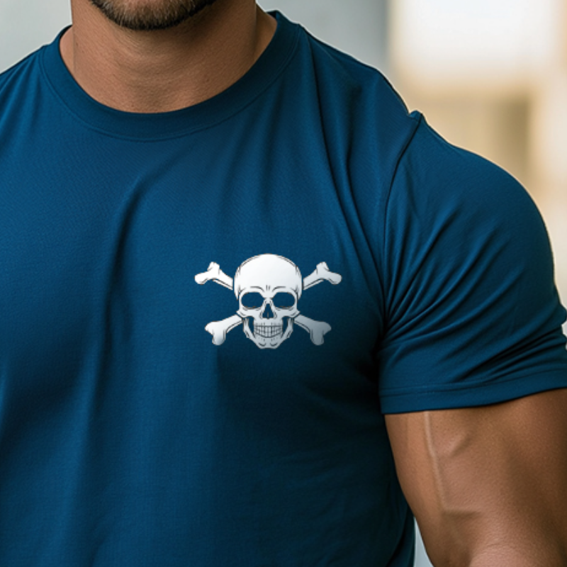 Men's Retro Casual Skull Print Round Neck Short Sleeve T-Shirt