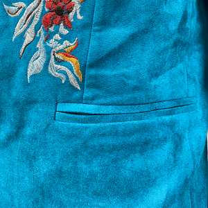 Blazer clásico retro informal de corte entallado estilo occidental de ante bordado para hombre