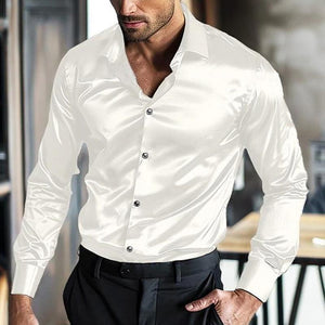 Men's Silk Lapel Long Sleeve No-iron Anti-wrinkle Shirt
