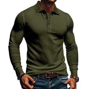 Camisa POLO informal de manga larga elástica para hombre