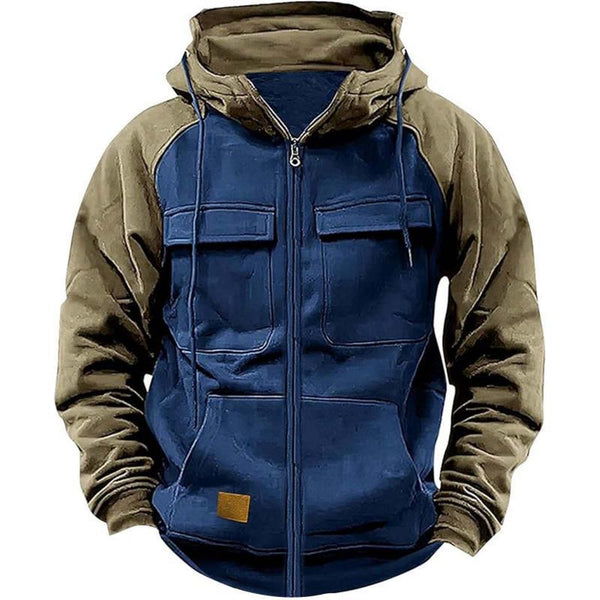 Men's Casual Colorblock Raglan Sleeve Hooded Sweatshirt Jacket 90613794Y