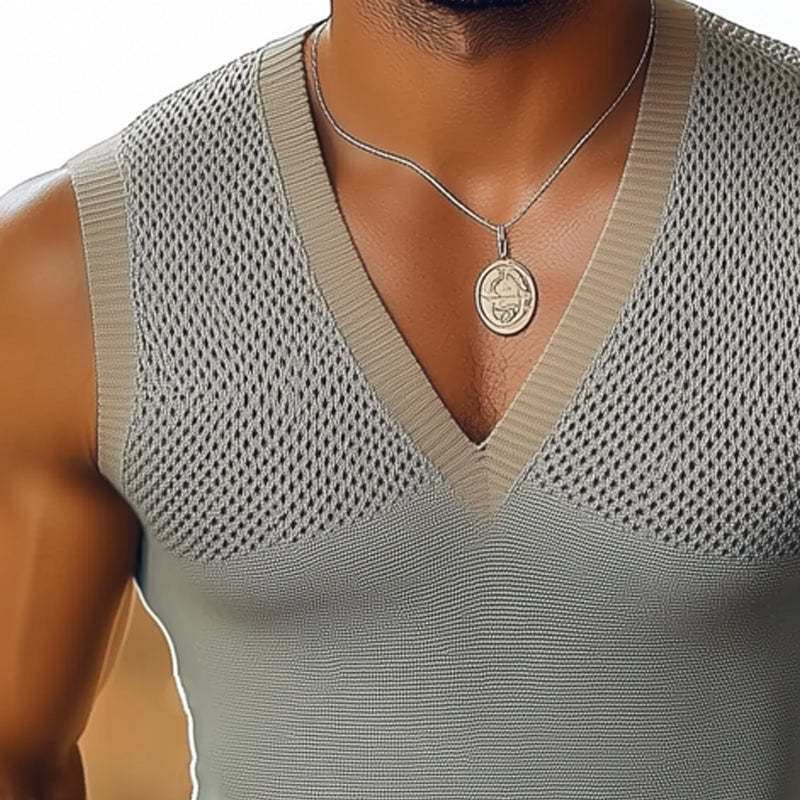 Camiseta básica de verano con cuello en V y tirantes finos para hombre