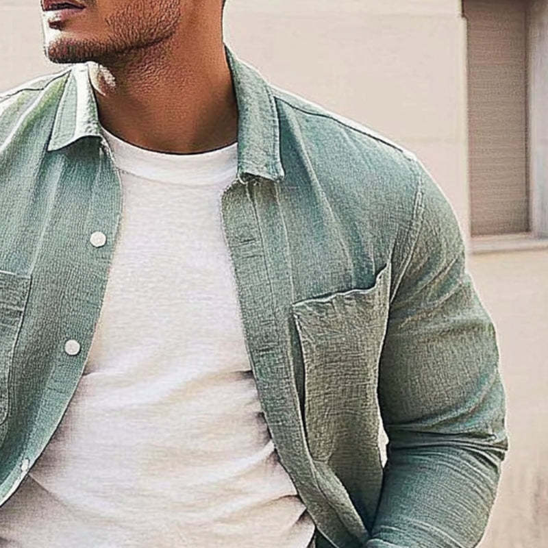 Men's Casual Solid Color Lapel Long Sleeve Shirt
