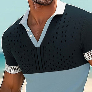 Camiseta de punto con cuello en V y bloques de color de moda de verano para hombre