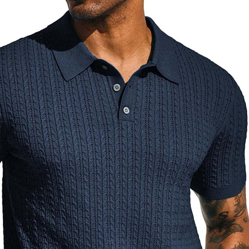 Men's Cable Knit Short Sleeve POLO Shirt