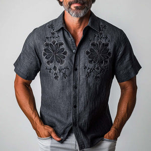 Men's Spring Fashion Vintage Embroidered Short Sleeve Shirt