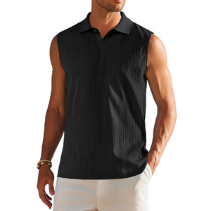 Men's Solid Color Lapel Pullover Tank Tops