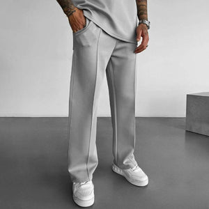 Men's Solid Color Elastic Waist Straight Casual Pants