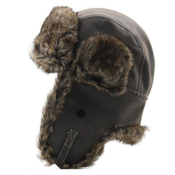 Gorro de cuero grueso y cálido con protección para los oídos para hombre