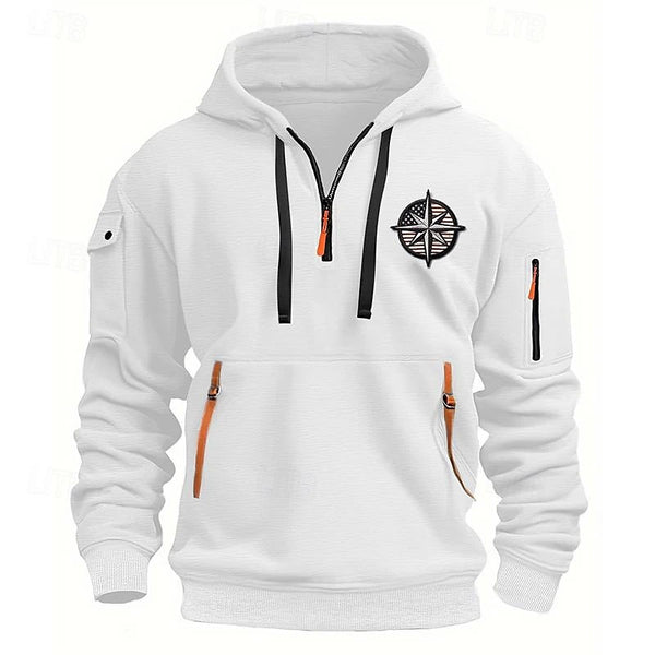 MEN'S CASUAL SPORTS MULTI ZIPPER ARM EMBROIDERY BADGE SWEATSHIRT PULLOVER HOODIE HOODED SWEATSHIRT