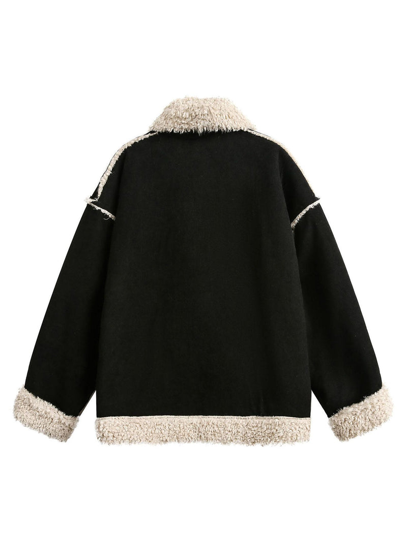 Fur Collar Zip Up Sherpa-Lined Jacket