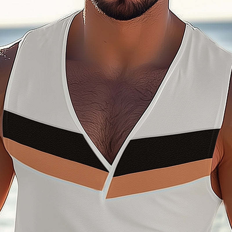 Camiseta de tirantes de verano con cuello en V profundo y fresca para hombre