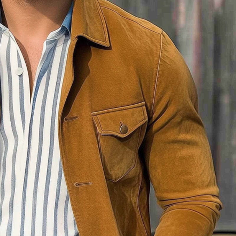 Camisa básica de ante caqui para hombre, primavera y otoño