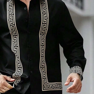 Men's Printed Lapel Long Sleeve Shirt