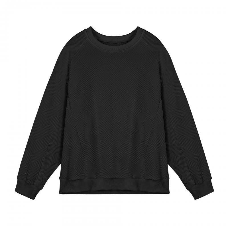 Camiseta de manga larga con cuello redondo y textura de color liso para hombre