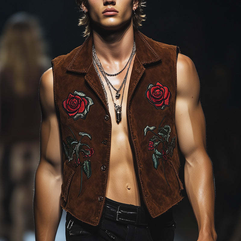 Men's Vintage Suede Patched Vest