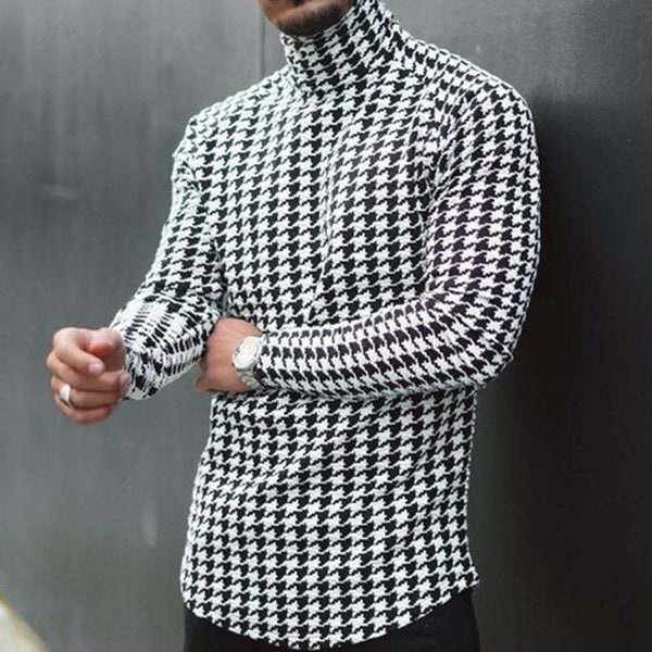 Camiseta informal de manga larga con estampado de pata de gallo para hombre