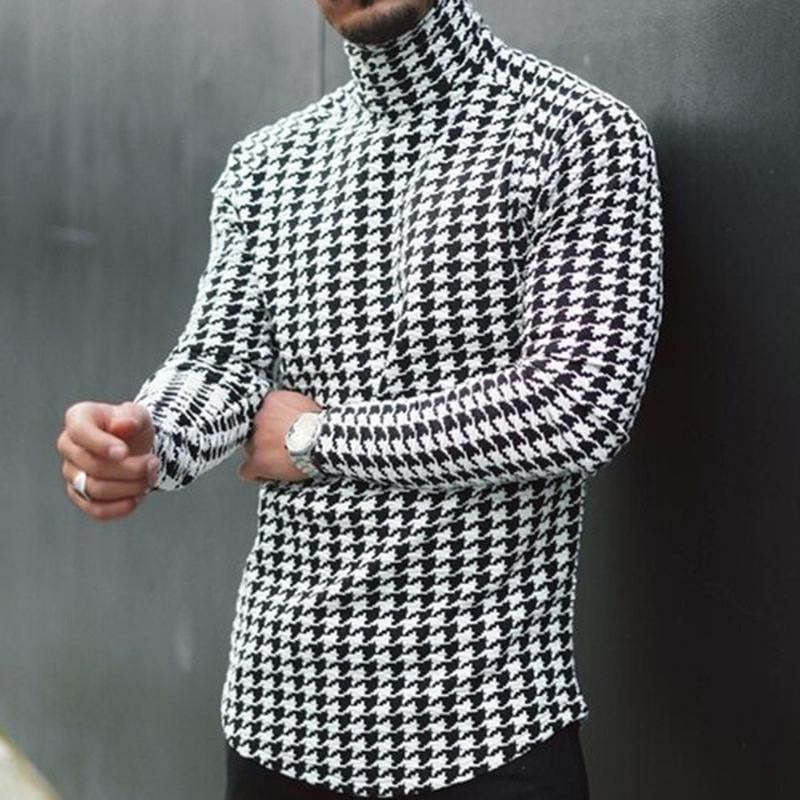 Camiseta informal de manga larga con estampado de pata de gallo para hombre