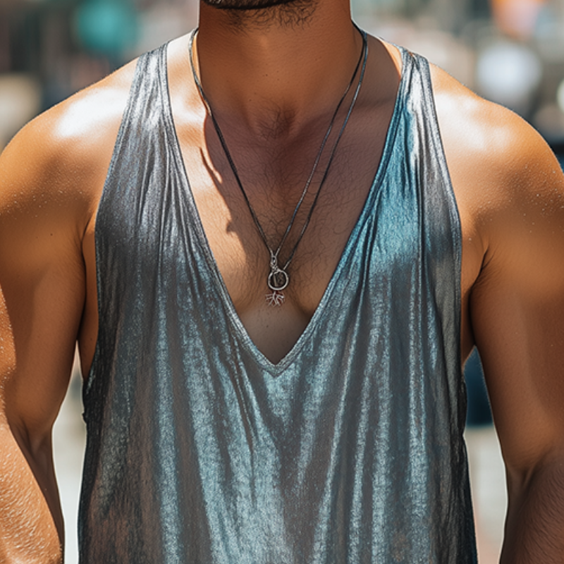 Camiseta sin mangas de algodón y seda con escote en V profundo para hombre, moda de primavera y verano