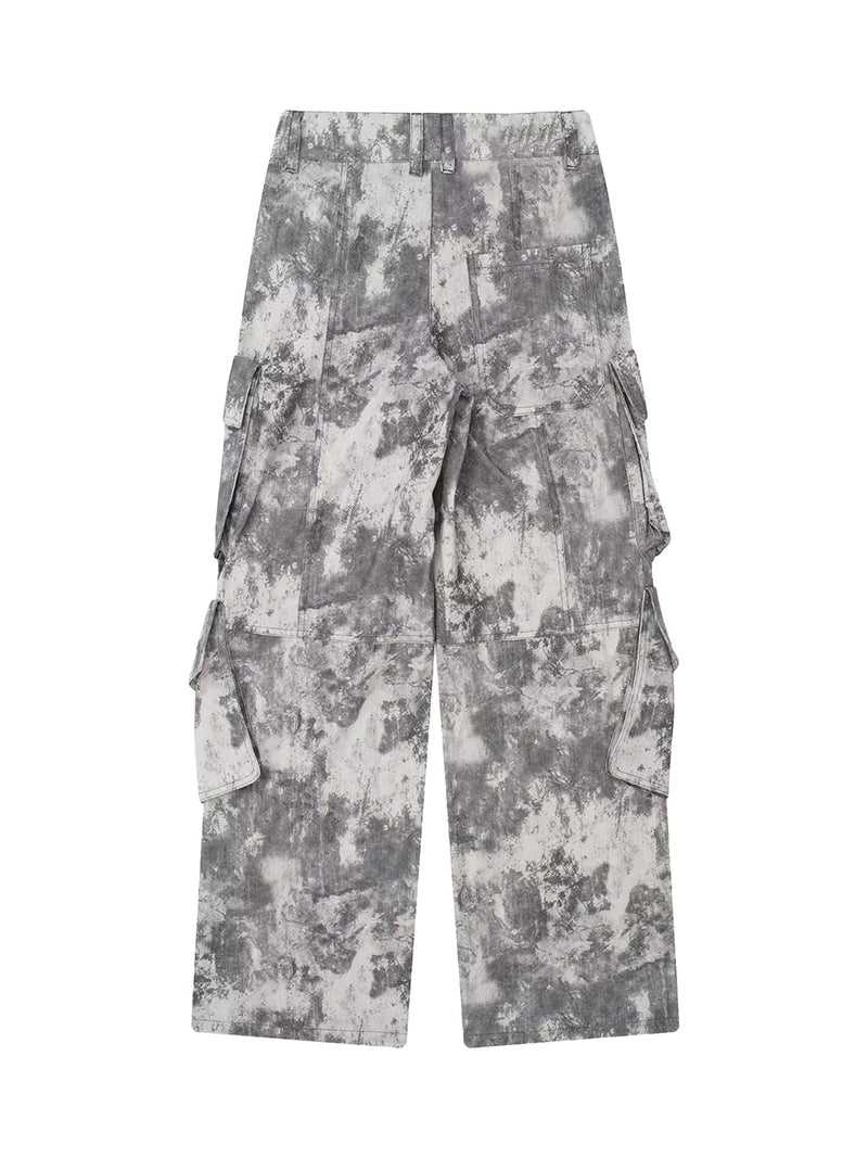 French Loose Pocket Printed Mid-rise Cargo Pants