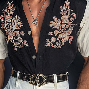 Camisa de manga corta con bordado en contraste para hombre