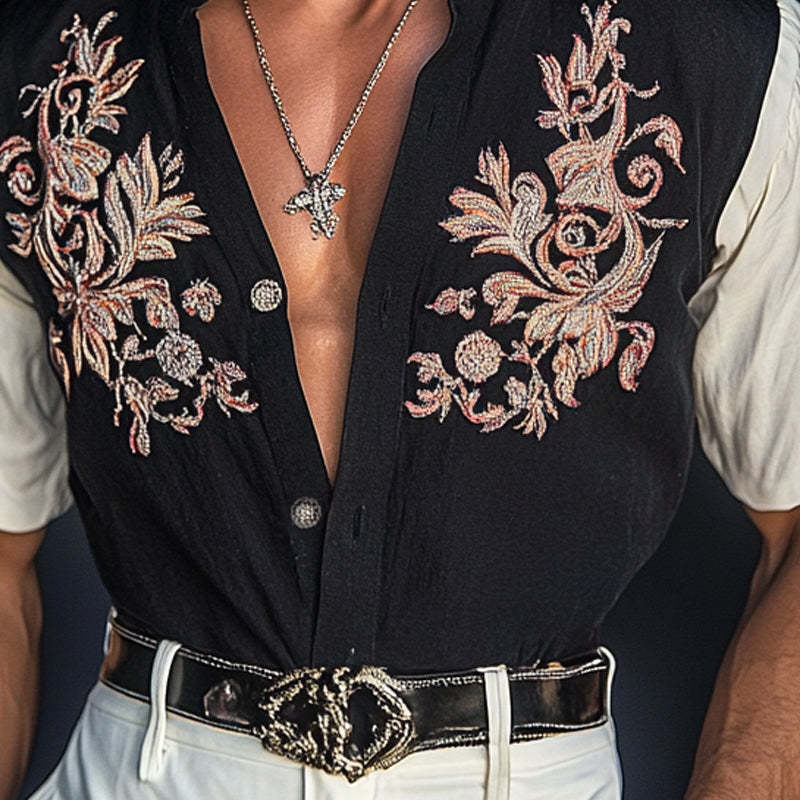 Men's Contrast Embroidered Short Sleeve Shirt