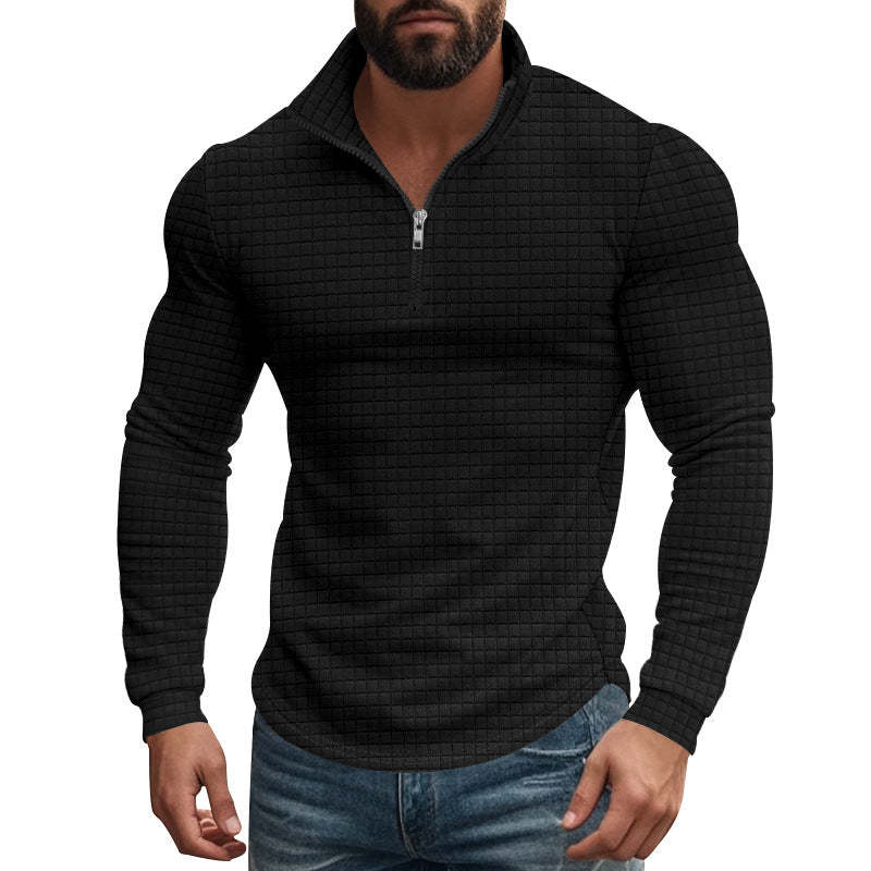 Men's Half-zip Small Square Stand Collar Long Sleeve T-shirt