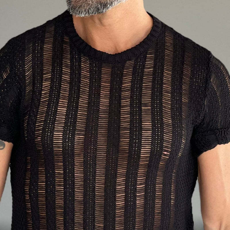 Camiseta de punto de manga corta con cuello redondo y color liso para hombre