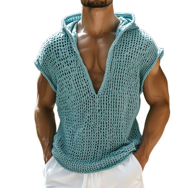 Camiseta sin mangas con capucha de punto informal retro para hombre