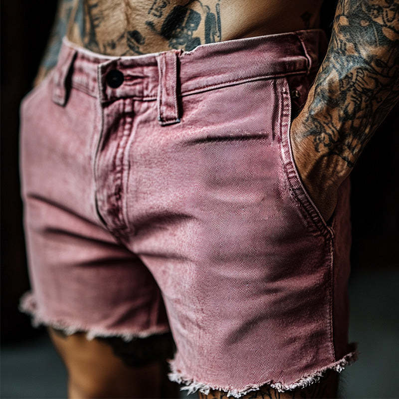 Shorts vaqueros vintage sencillos con bordes sin rematar para hombre